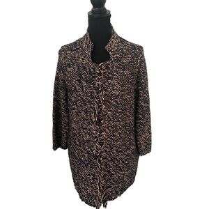 Anthropologie Sparrow Navy Blue/Gold Knit Fringe Cardigan Sweater Size Medium
